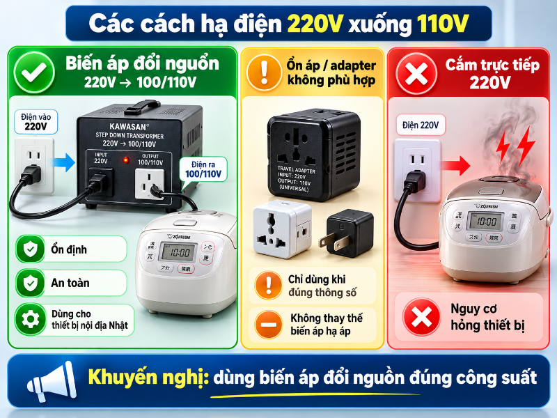 Có nhiều cách để hạ điện 220V xuống 110V, nhưng không phải phương pháp nào cũng đảm bảo an toàn và phù hợp cho các thiết bị điện gia dụng.